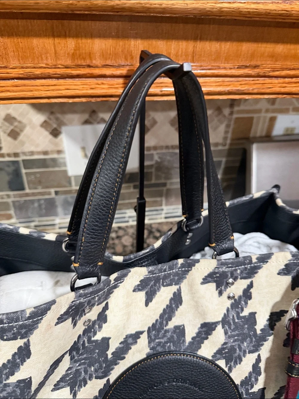 Coach Dempsey Tote 40 With Houndstooth Print And Patch